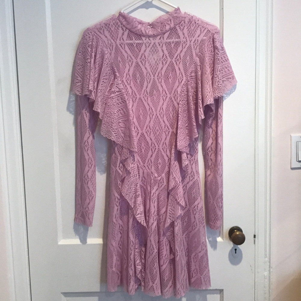 Free people pastel pink lace ruffle dress.